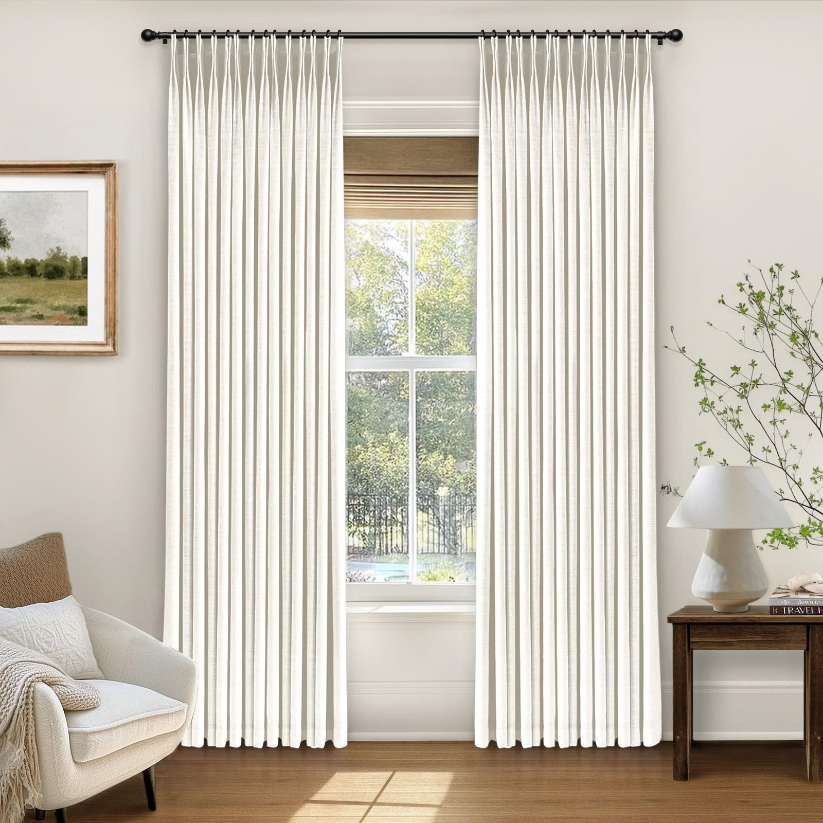 INOVADAY Pinch Pleated Curtains, 100% Light Blocking Linen Pinch Pleat Blackout Curtains for Bedroom, Thermal Insulated Blackout Drapes 2 Panels Set for Living Room - Natural on Linen, W40 x L102 | Amazon (US)