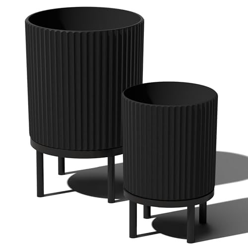 Veradek Demi Series Round Planter w/Stand for Porch/Patio | Durable Plastic-Stone Composite & Wooden Stand | Modern Décor for Tall Plants, Flowers | Amazon (US)