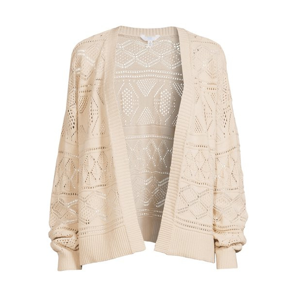 Time and Tru Women's Pointelle Cardigan with Long Sleeves - Walmart.com | Walmart (US)