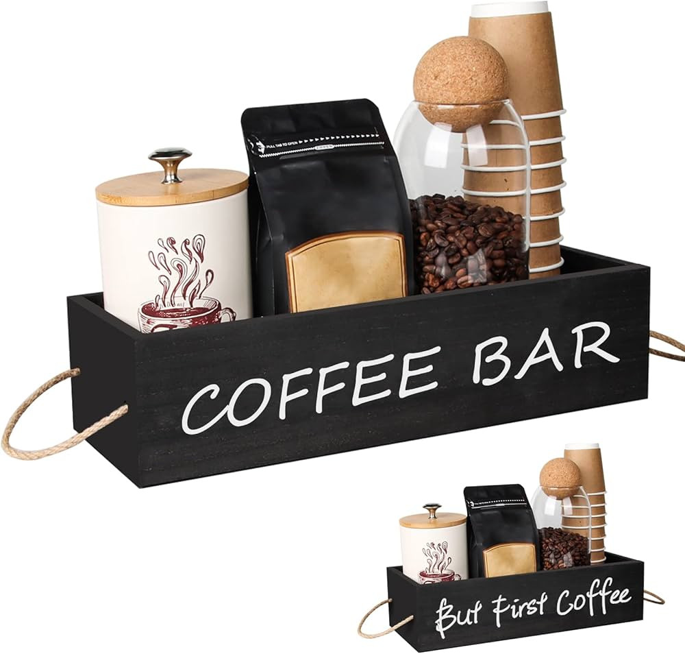 Wooden Coffee Station Organizer, Coffee Bar Accessories Decor Pod Holder Storage Basket Coffee k ... | Amazon (US)