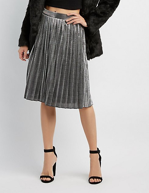 Metallic Pleated Midi Skirt | Charlotte Russe