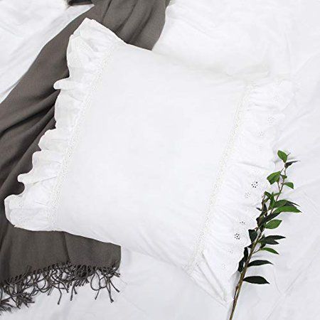 YINFUNG Ruffle Euro Sham Covers White Eyelet Farmhouse European Sham Pillow Cover Shabby Chic 26x26  | Walmart (US)