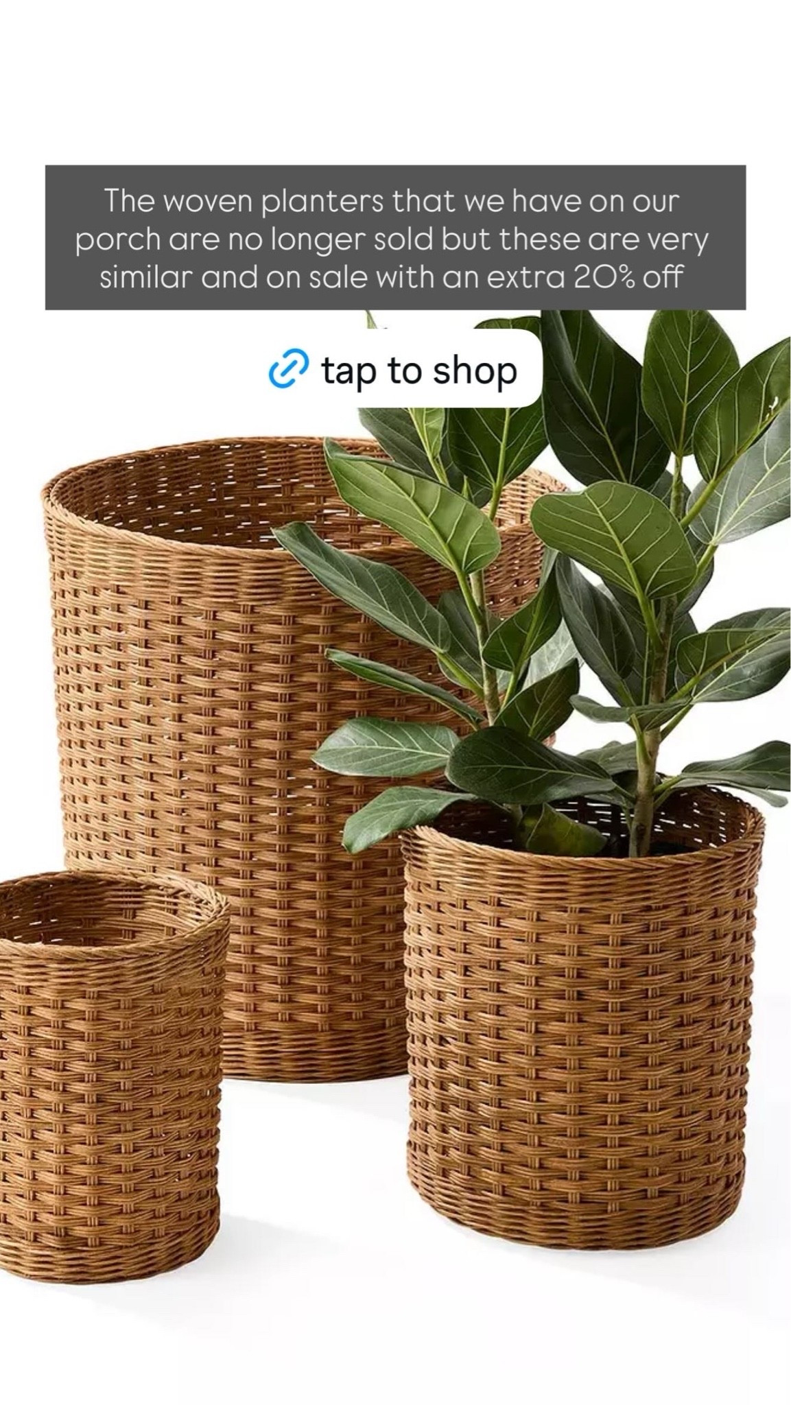 These woven planters are so gorgeous and currently on clearance! Perfect for a front porch or patio or even use them indoors - use code EVENBETTER for an extra 20% off.

Backyard, spring, outdoor decor, backyard inspo, GIRLONTHEHUDSON, outdoor decor, backyard inspo, Serena & Lily furniture, summer inspo, backyard design, outdoor furniture, outdoor rug, loloi

#LTKHome #LTKSaleAlert #LTKSeasonal