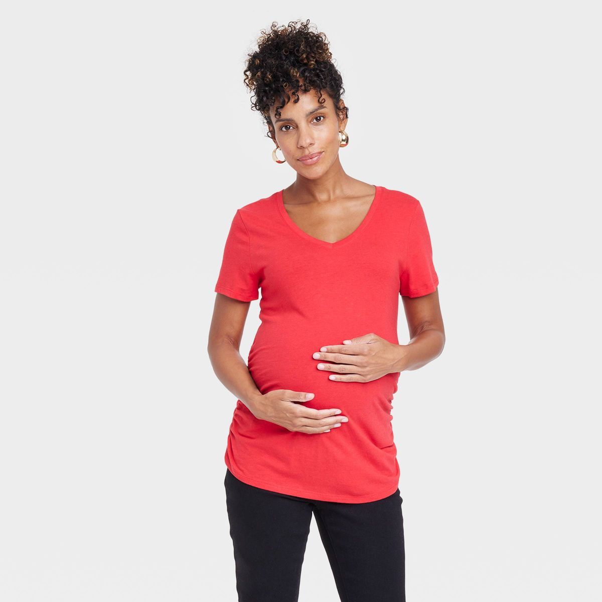 Short Sleeve V-Neck Maternity T-Shirt - Isabel Maternity by Ingrid & Isabel™ Red S | Target