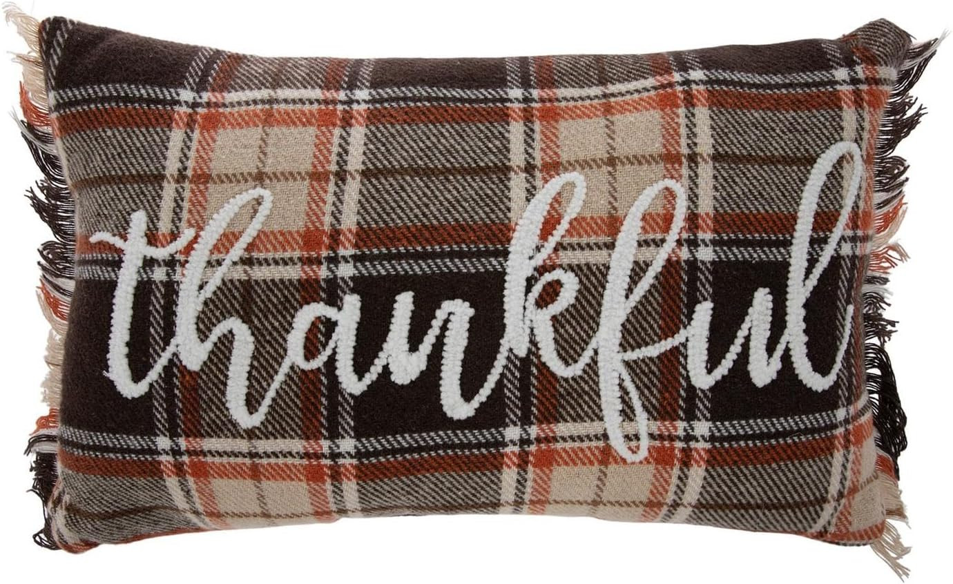 Hobby Lobby Thankful Plaid Fringe Throw Pillow, Brown and Orange | Amazon (US)