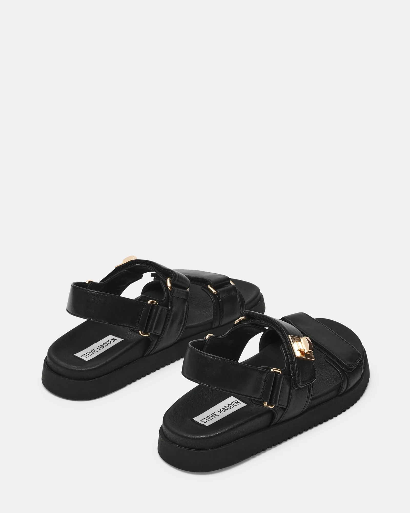 MONA Black Leather Flatform Sandals | Women's Designer Sandals | Steve Madden (Canada)