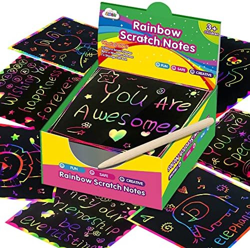ZMLM Rainbow Scratch Mini Art Notes - 125 Magic Scratch Note Off Paper Pads Cards Sheets for Kids... | Amazon (US)