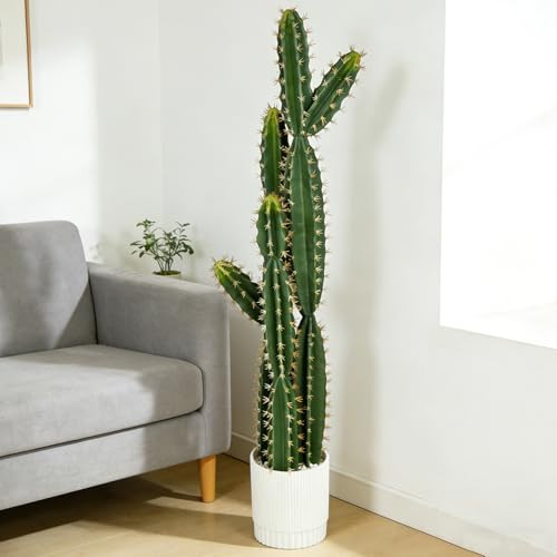 tonchean Large Faux Cactus Plant 51 Inch with White Pot, Realistic Artificial Saguaro for Indoor Outdoor Decor, Fake Cacti UV Resistant & Low Maintenance | Amazon (US)