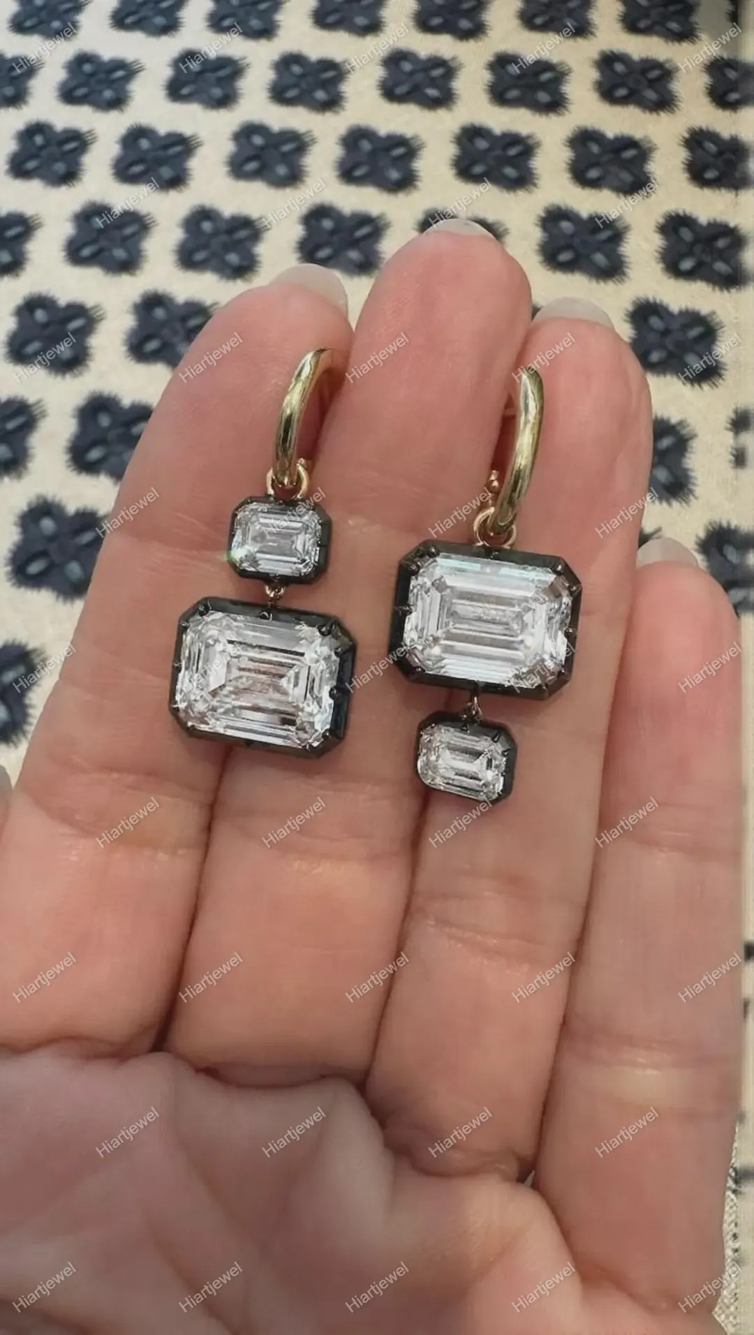 Georgian Cut Down Button Back Setting Emerald Moissanite with Small Emerald Moissanite Hoop Earri... | Etsy (US)