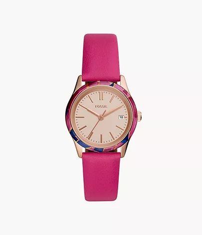 Adalyn Three-Hand Date Pink Leather Watch | Fossil (US)