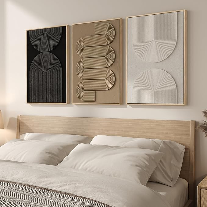 3D Textured Framed Boho Neutral Abstract Wall Art for Bedroom Decor, 3 Piece Modern Artwork for W... | Amazon (US)