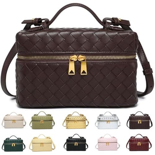 Women's Square Woven Crossbody Bags ，Woven PU Leather Crossbody Bag,woven Purse，Small Tote Handbag for Fashionable Women (coffee) | Amazon (US)