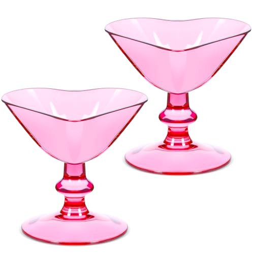 Singhoow 2 Pcs Valentine's Day Heart Shaped Coupe Glasses Hot Pink Heart-Shaped Champagne Flutes Martini Glasses Cocktail Drinking Glassware Wine Cups for Valentines Wedding Birthdays Anniversary | Amazon (US)