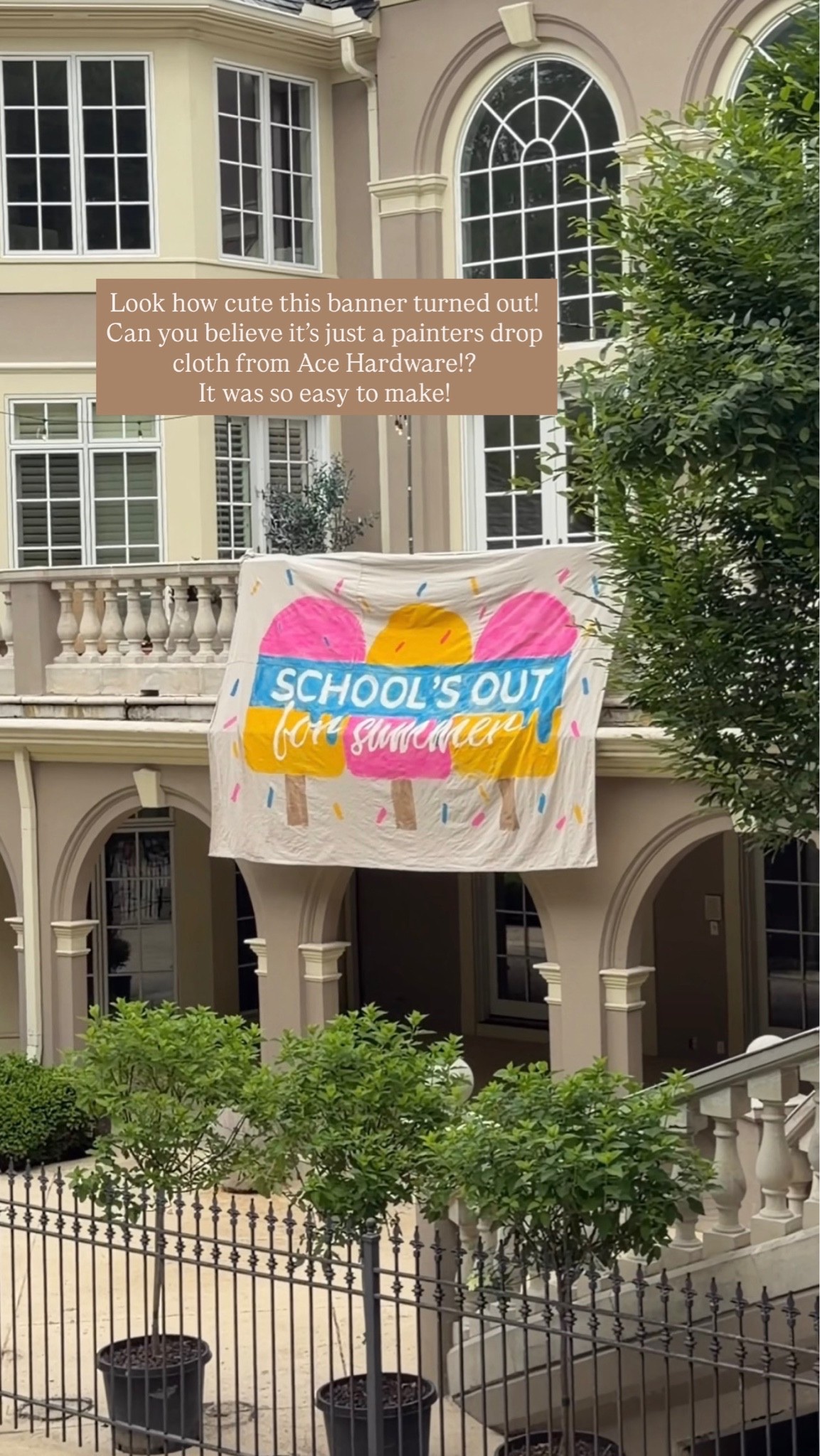 Cutest banner I made from supplies I got at @acehardware ! Made from a painters drop cloth and used a projector to project the design up onto it. I used painters tape to attach to the wall while
I was painting and zip ties to attach to the balcony! Would be a fun project for any party! #acehardwarepartner #mylocalace #ad

#LTKmomlife #LTKstorytime #LTKHome