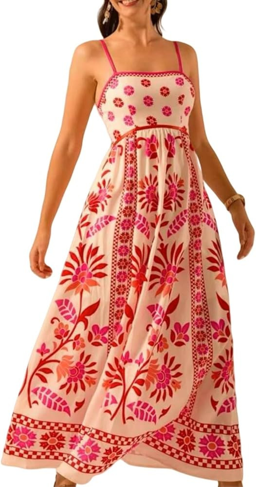 Women Cami Maxi Dress, Women's Summer Spaghetti Strap Cami Midi Floral Dress, Long Flowy Summer B... | Amazon (US)