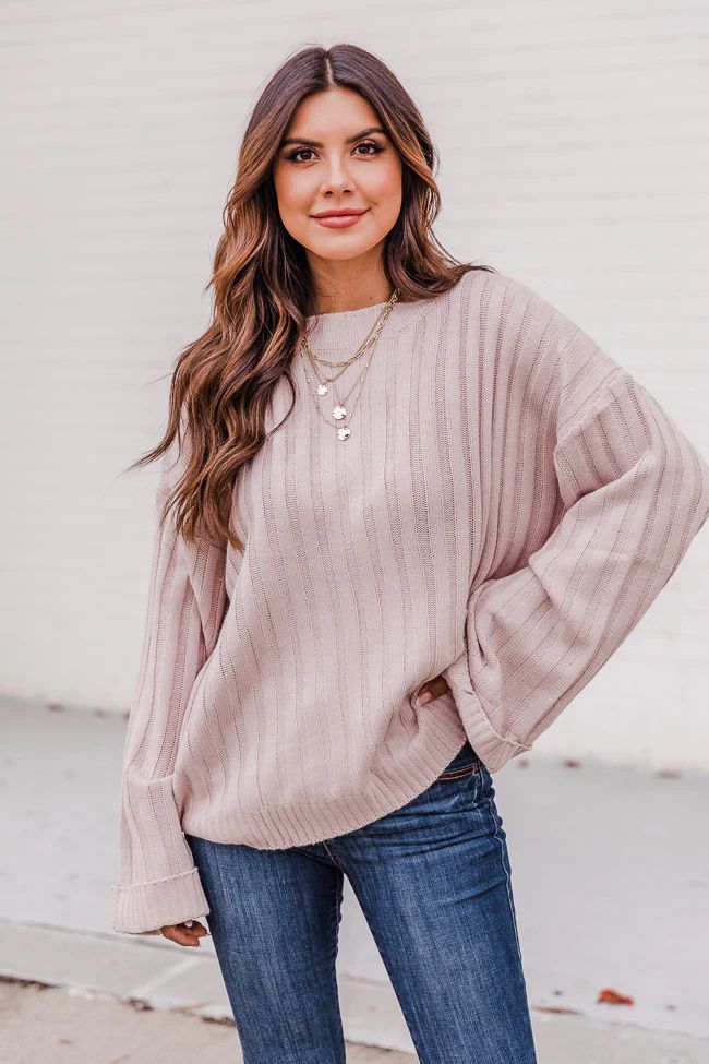 Days Away Oatmeal Ribbed Cuffed Sleeve Sweater FINAL SALE | The Pink Lily Boutique