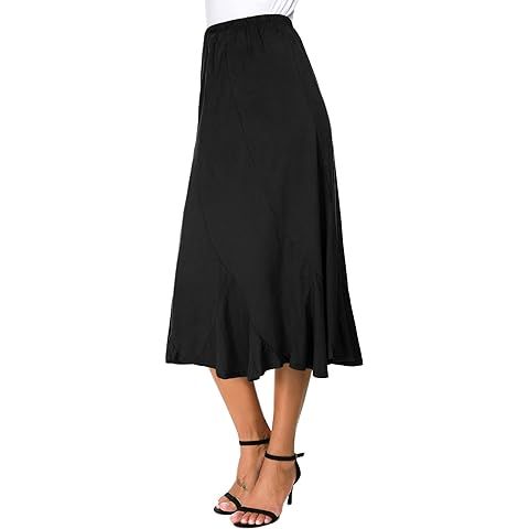Gardenia Jasminoides Silk Satin Skirts for Women Midi Simple High Elastic Waist Swing Casual Dres... | Amazon (US)