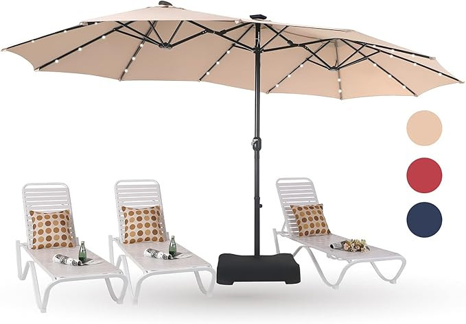 PHI VILLA 15ft Solar LED Large Patio Umbrella Double-Sided Outdoor Market Pool Lighted Umbrellas ... | Amazon (US)
