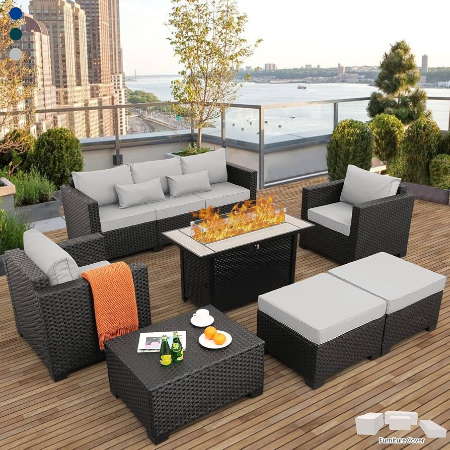 Patio Furniture Set 45 In Outdoor Fire Pits 7 Pieces Outdoor Patio Furniture 60000 BTU Outdoor Pr... | Amazon (US)