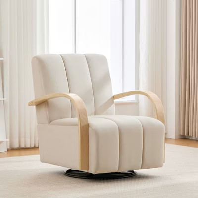Okak Mid-Century Upholstered Swivel Lounge Chair with Solid Wood Armrests,Leisure Accent Chair for Living Rooms,Relaxation Areas,Beige | Target