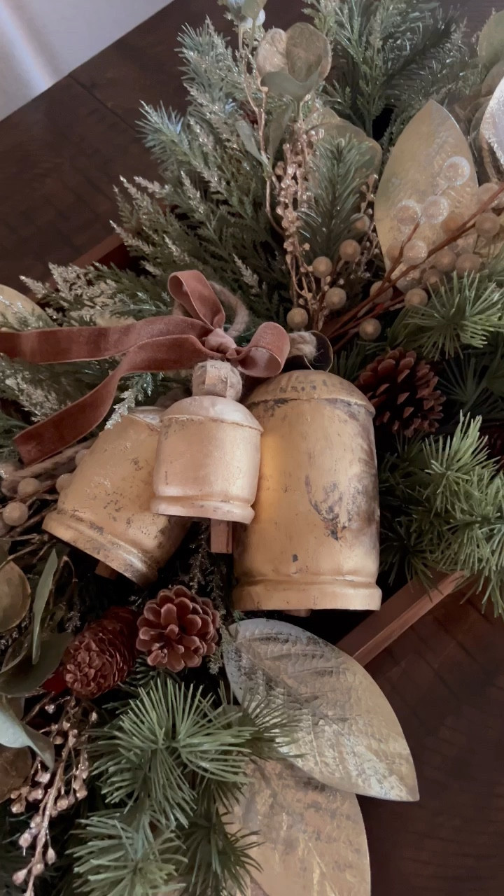Holiday centerpiece idea with gold bells and Christmas greenery 🔔🔔
You can add any ribbon to go with your decor!

We also made ours in a wooden tray so it could be moved when needed 🎄

See my other posts for more simple holiday ideas!

🎀Becca 

#LTKSeasonal #LTKhome