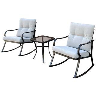 3-Piece White Metal Outdoor Bistro Set with Off White Cushion for Patio, Deck, Backyard Porch or Pool | The Home Depot