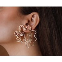 Abstract Gold Statement Earring with Artistic Face | Etsy (US)