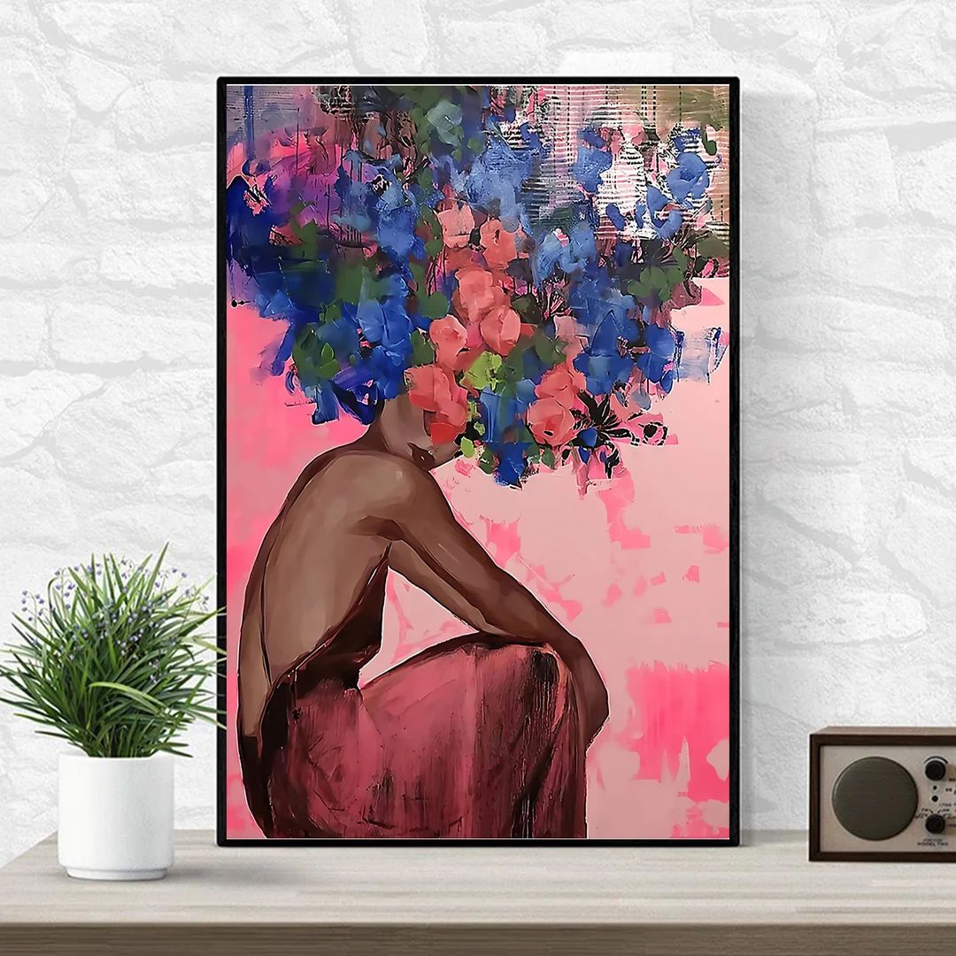 Floral Head Woman Vertical Poster Black Woman Head Flowers - Etsy | Etsy (US)