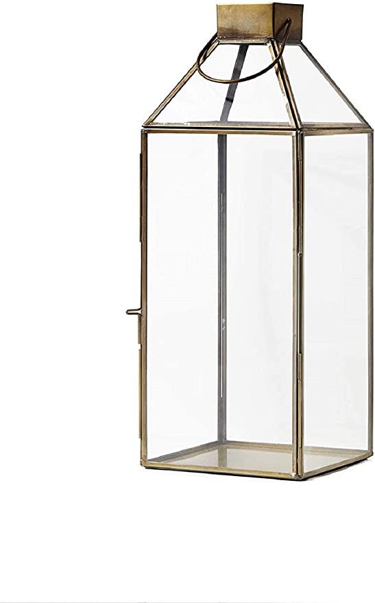 Serene Spaces Living Large Size Square Gold Lantern with Glass Panels, Measures 16 inches Tall, S... | Amazon (US)