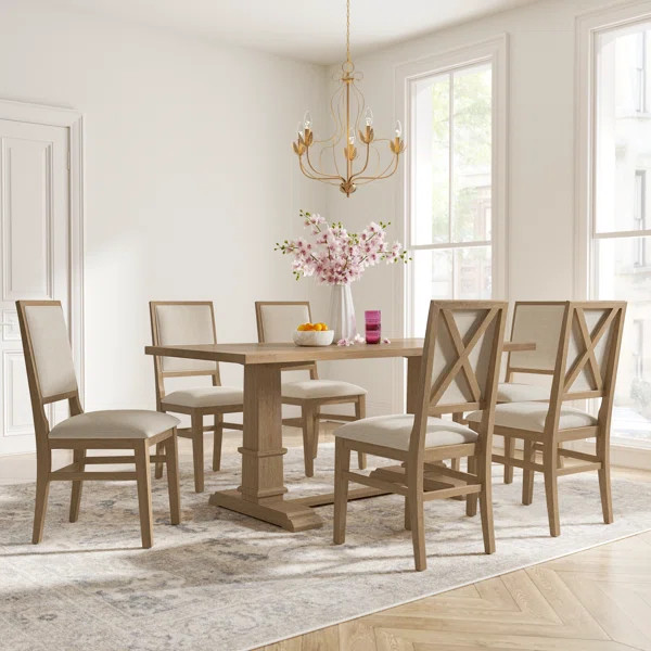 Hudson Trestle Dining Table with Upholstered and Wood Chairs | Wayfair North America