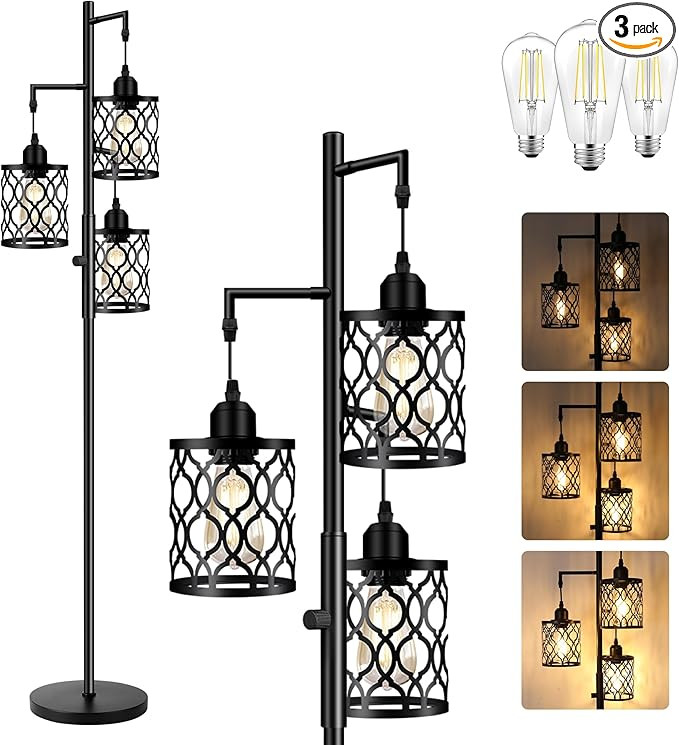 ROTTOGOON Dimmable Farmhouse Floor Lamp, Industrial Floor Lamp for Living Room with 3 X 6W LED Bu... | Amazon (US)