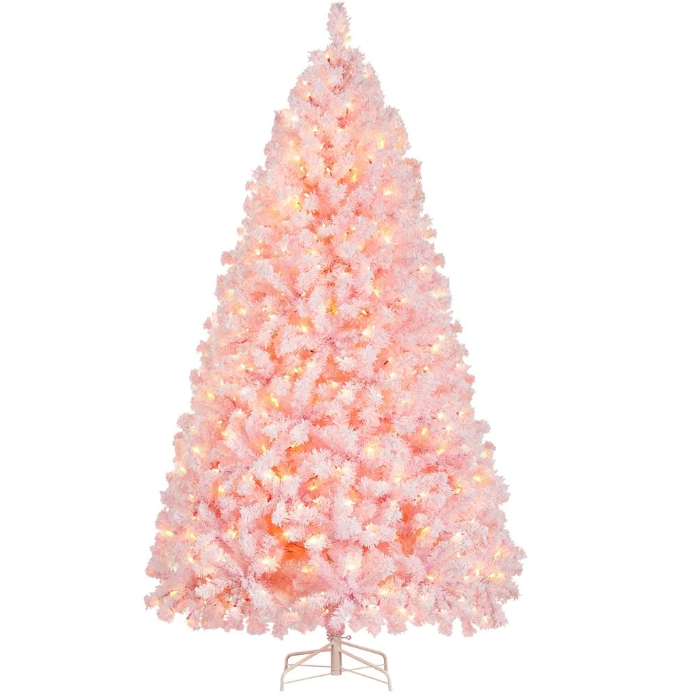 SmileMart 7.5 Ft Pre-lit Flocked Christmas Tree with Warm Lights, Pink - Walmart.com | Walmart (US)