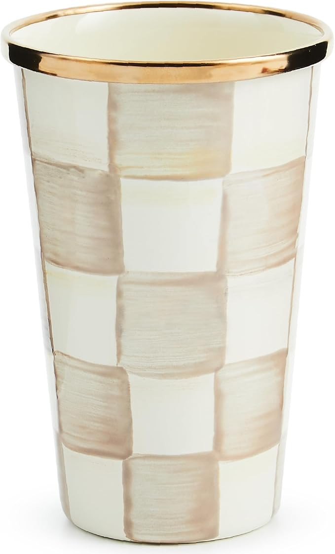 MACKENZIE-CHILDS Enamel Tumbler, Open Tumbler Cup, Cute Enamel Cup, 10 Ounces, Brown-and-White Mo... | Amazon (US)