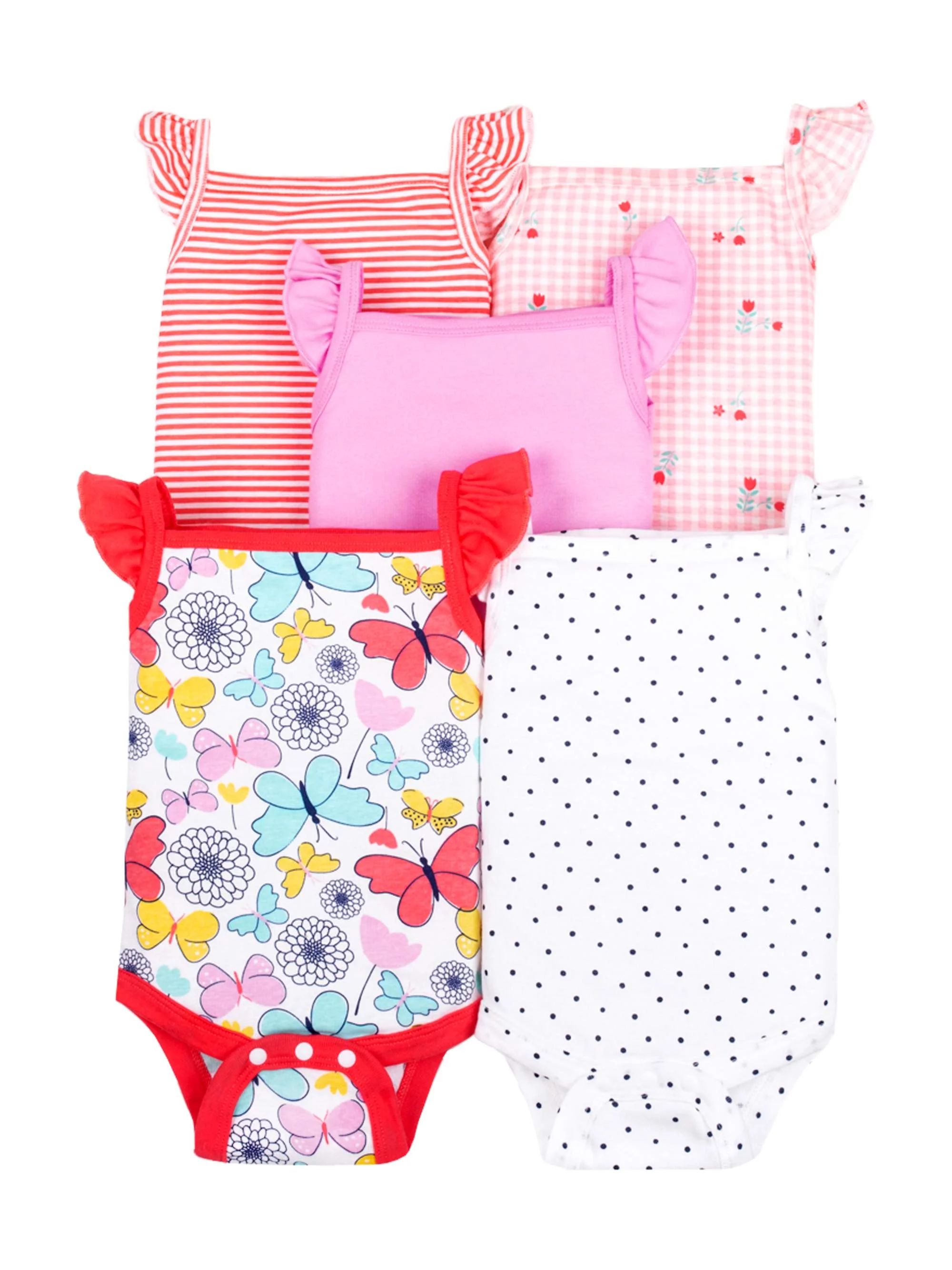 Little Star Organic Baby Girl 100% Organic Cotton Sleeveless Bodysuits, 5-pack - Walmart.com | Walmart (US)