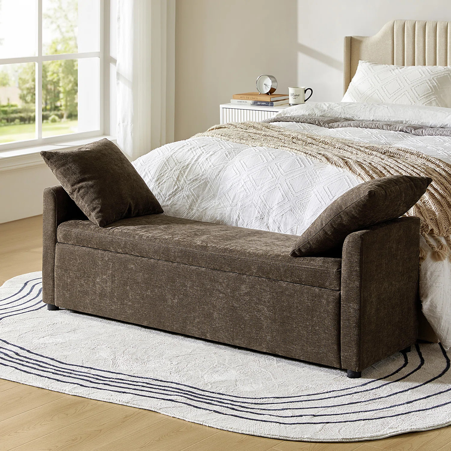 Aristides Modern 59.4" Wide Storage Bench with Two Pillows for Bedroom End of Bed King Size | Wayfair North America