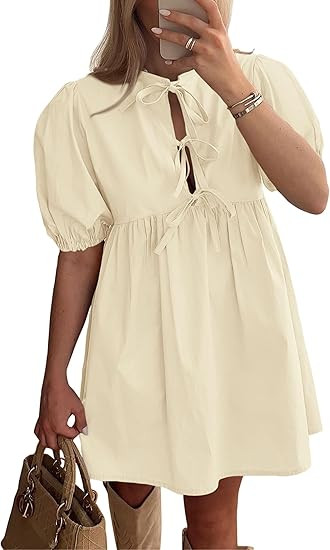 PRETTYGARDEN Womens Summer Casual Short Sleeve Dresses A Line Bow Tie Front Babydoll Loose Cute M... | Amazon (US)