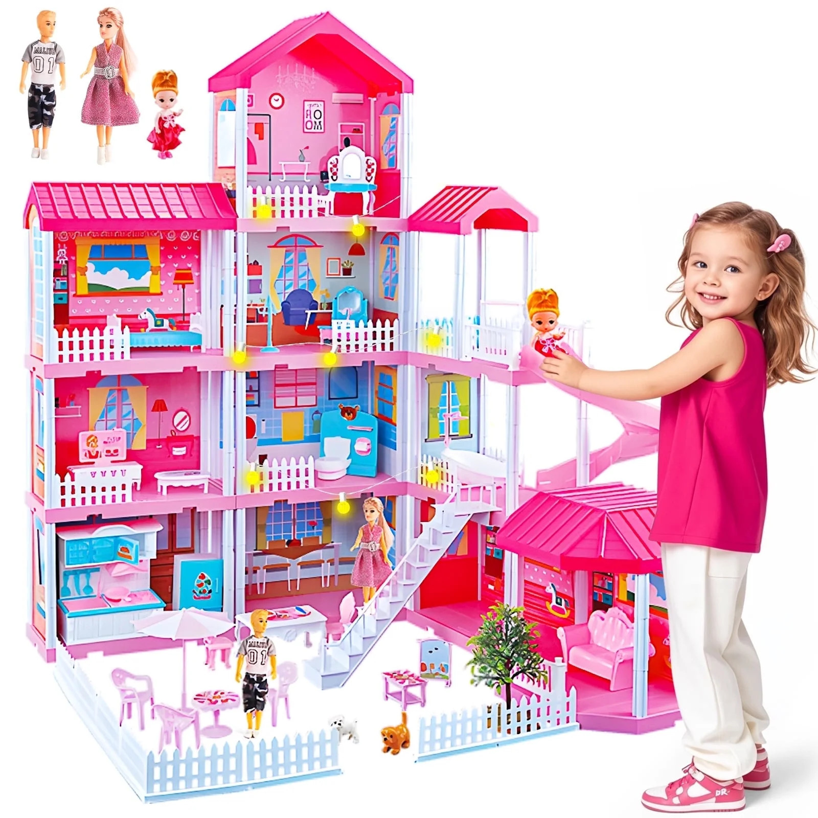 Absoke Toy for Girls 3-14 Year Old, Doll House Plus 325 Pcs 4 Stories Christmas Gift(Pink) | Walmart (US)