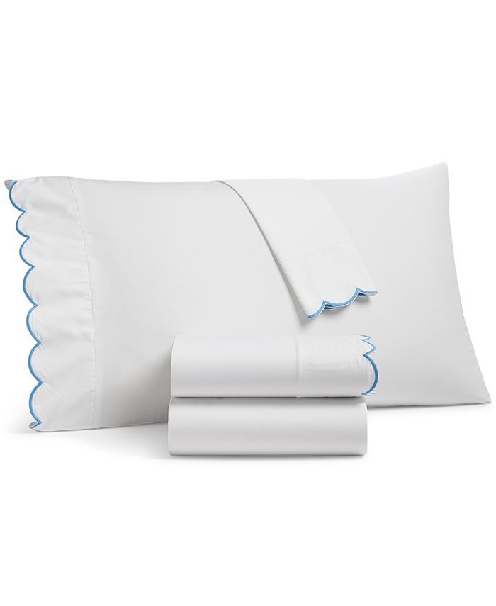 Scalloped Egyptian Cotton Percale 400 Thread Count 3 Pc. Sheet Set, Twin, Created for Macy's | Macys (US)