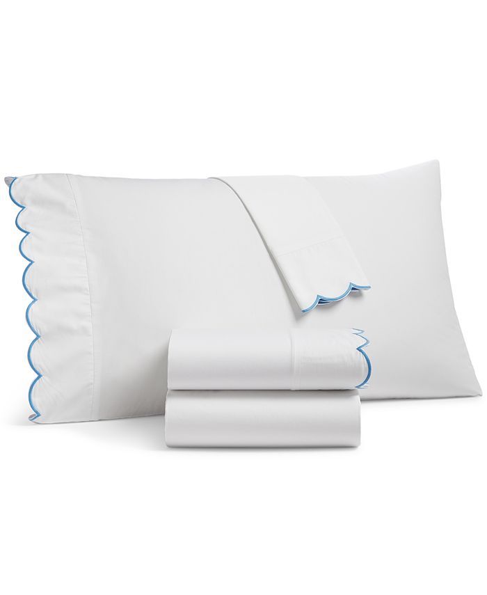 Martha Stewart Collection Scalloped Egyptian Cotton Percale 400 Thread Count 4 Pc. Sheet Set, Kin... | Macys (US)