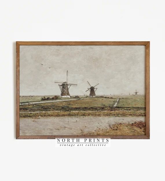 Dutch Windmill Landscape Print  Vintage Holland Countryside - Etsy | Etsy (US)