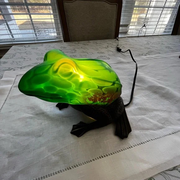 Retro VTG 1996 C. Sadek Green Frog Reptile Lamp Glass Brass Illuminated Decor | Poshmark