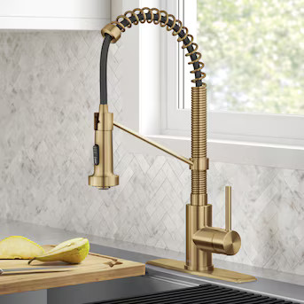 Kraus Bolden Brushed Brass Single Handle Pull-down Kitchen Faucet with Sprayer (Deck Plate Includ... | Lowe's