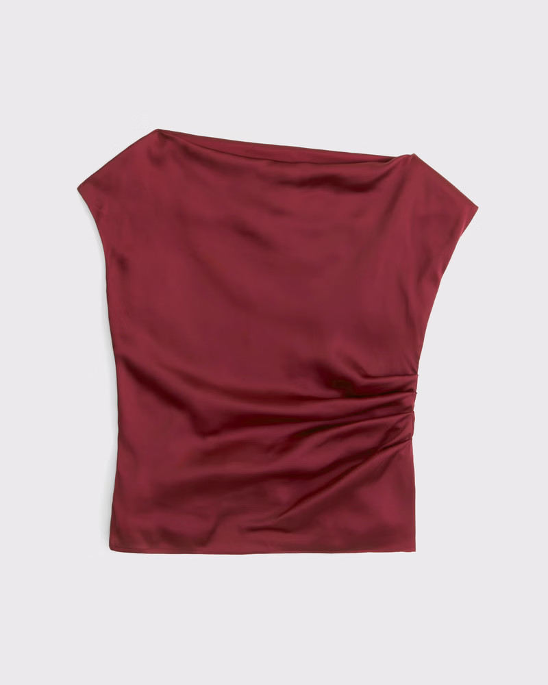 Asymmetrical Draped Satin Top | Abercrombie & Fitch (US)