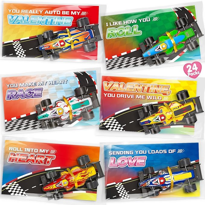 BainGesk Valentines Day Cards for Kids School, 24 Pack Metal Racing Cars Toy for Classroom Exchan... | Amazon (US)