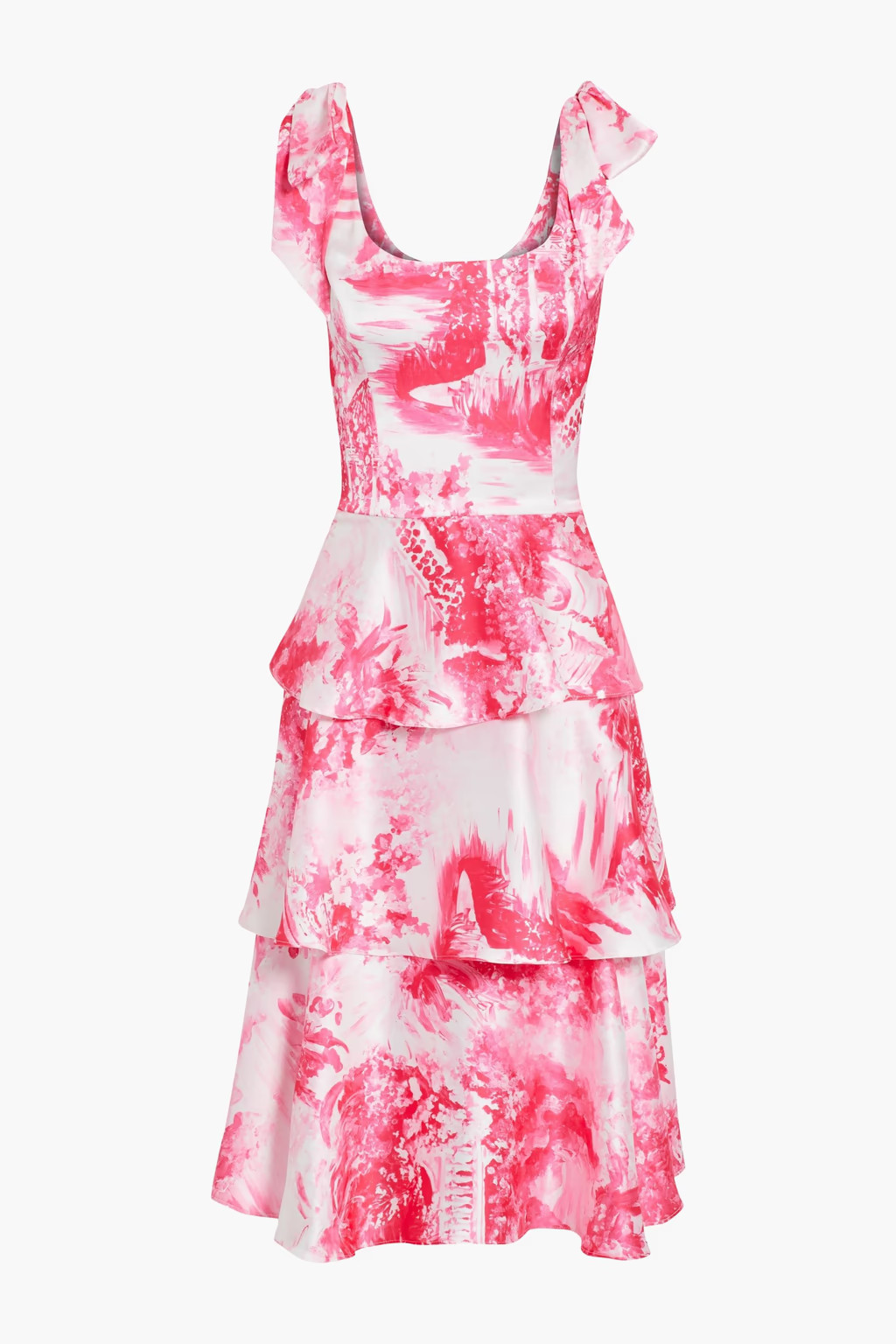Bow-embellished tiered printed satin dress | The Outnet (US and CA)