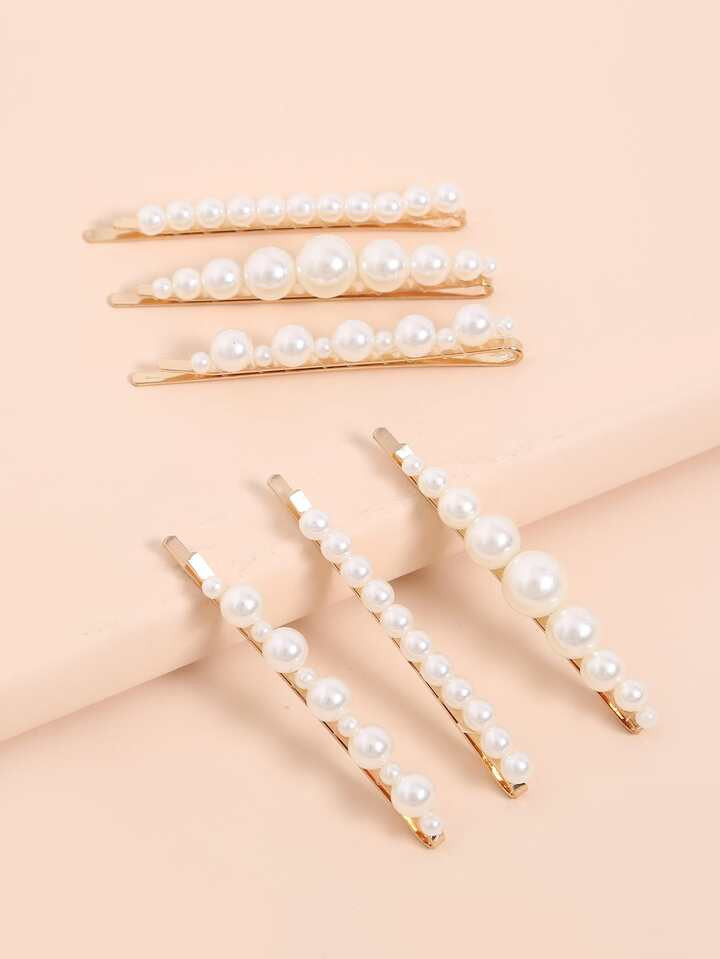 6pcs Faux Pearl Beaded Hair Clip | SHEIN