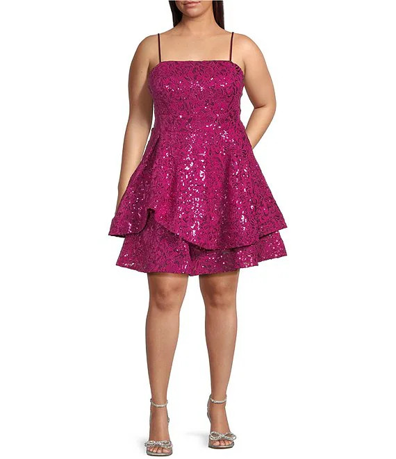 Honey and Rosie Plus Size Sequin Cord Embroidered Lace Mesh Fit And Flare Dress | Dillard's | Dillard's
