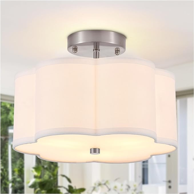 Widluth Modern Drum Semi Flush Mount Ceiling Light Fixture Modern 3-Lights Linen Drum Ceiling Lig... | Amazon (US)