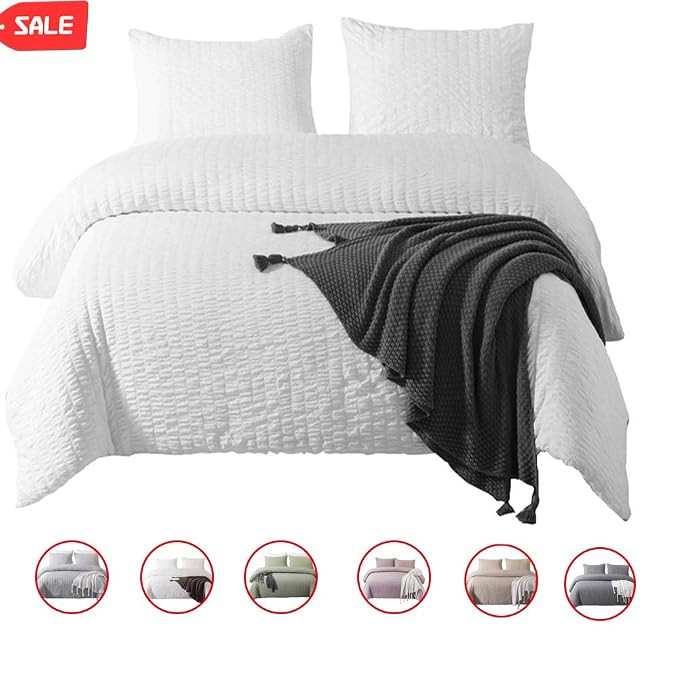 DuShow King Duvet Cover Set Solid White Bedding Set 3 Pieces(1 Duvet Cover + 2 Pillowcases) Seers... | Amazon (US)