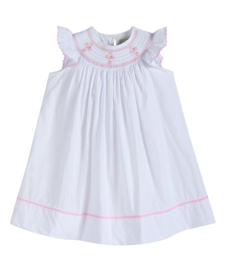 White & Pink Cross Smocked Angel-Sleeve Bishop Dress - Infant, Toddler & Girls | Zulily